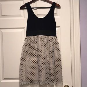 Scoop neck dress with fun polka dot skirt